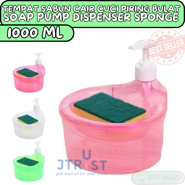 Tempat Sabun Cair Cuci Piring Soap Pump Dispenser Bulat Sponge 1000 ml