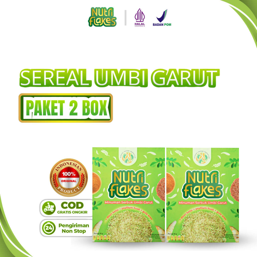 

Paket Hemat - 2 BOX NUTRIFLAKES - Original 100%. Sereal Umbi Garut Ekstrak Daun Kelor - Suplemen Makanan Diet - Ampuh Atasi Asam Lambung, Gerd, dan Maag - Bantu Kontrol Kolesterol.