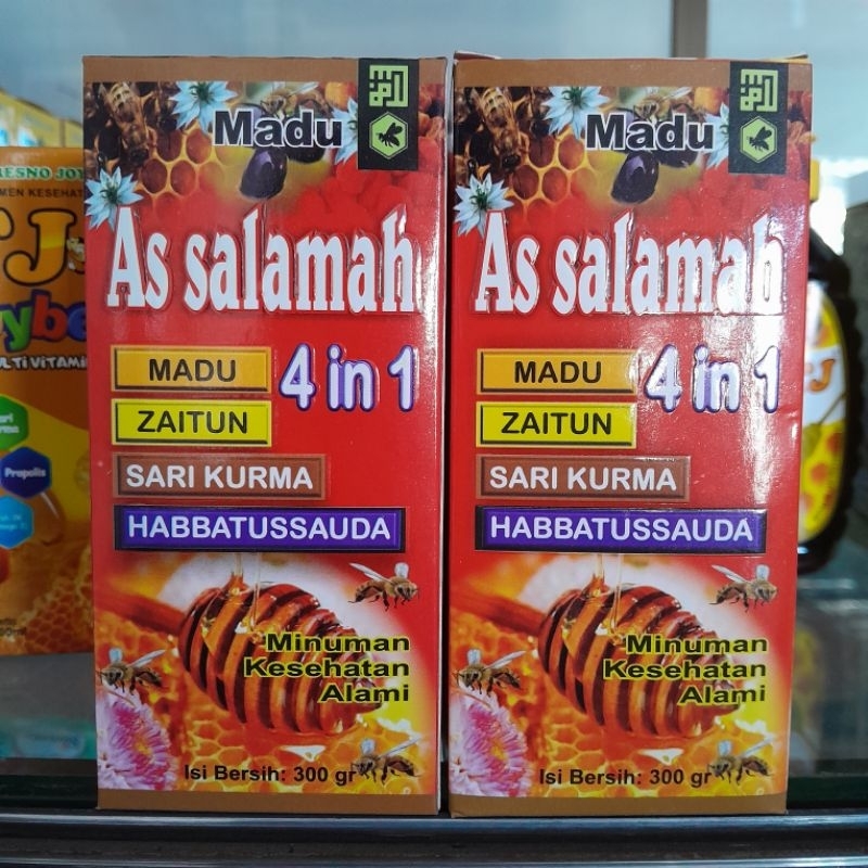 

MADU AS SALAMAH 4 IN 1 350 GRAM ll MADU ZAITUN KURMA HABBATUSSAUDA