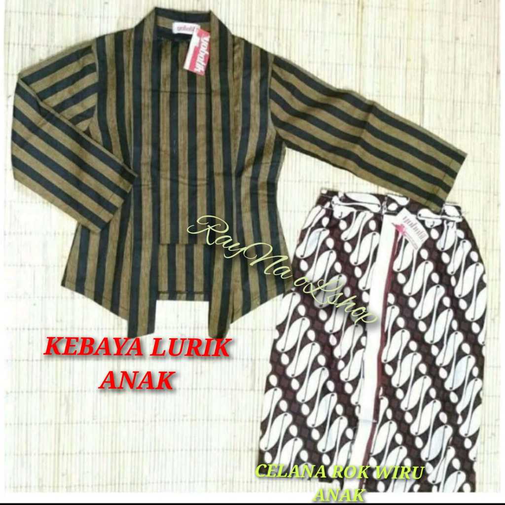 KEBAYA LURIK ANAK + CELANA ROK BATIK WIRU INSTAN ANAK | SETELAN BAJU KEMEJA TRADISIONAL JAWA ANAK WA