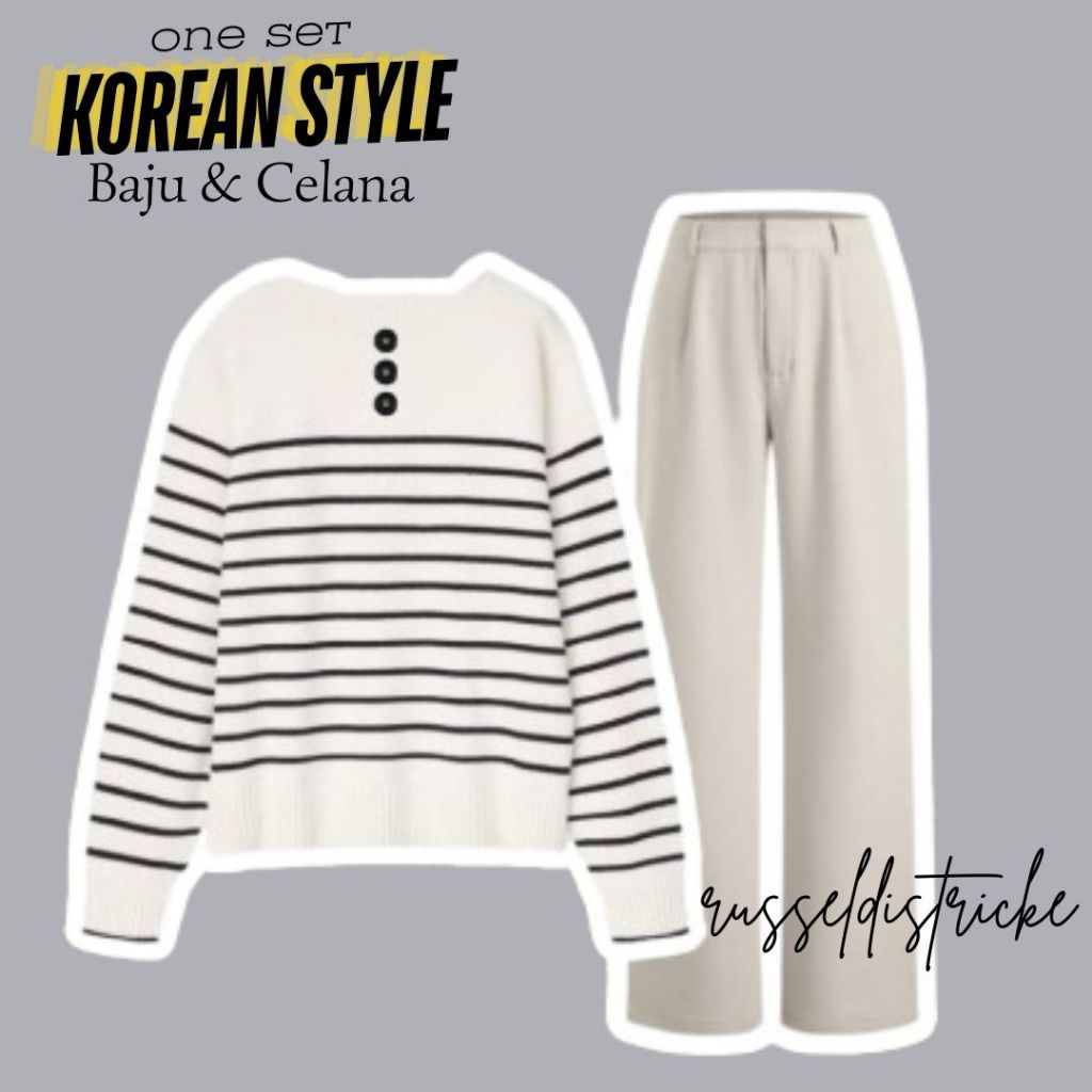 One set 2in1 korean style/outfit hang out/study tour/setelan wanita korean look/Outfit Outfit set ko