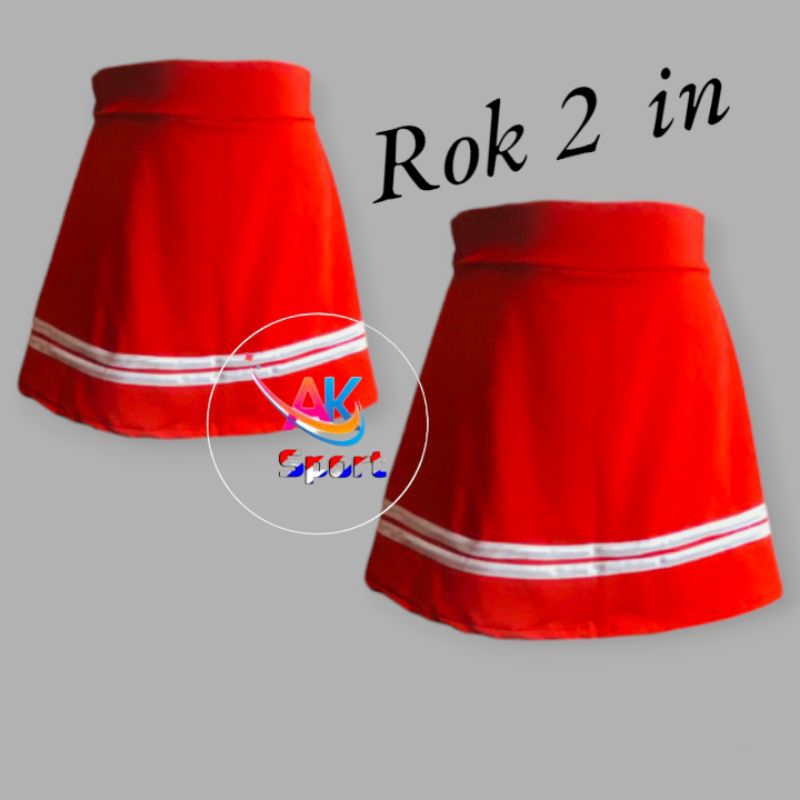 Rok Lis 2 1 in merah putih /rok mini olahraga/rok olahraga senam fitness/rok legging olahraga gym la