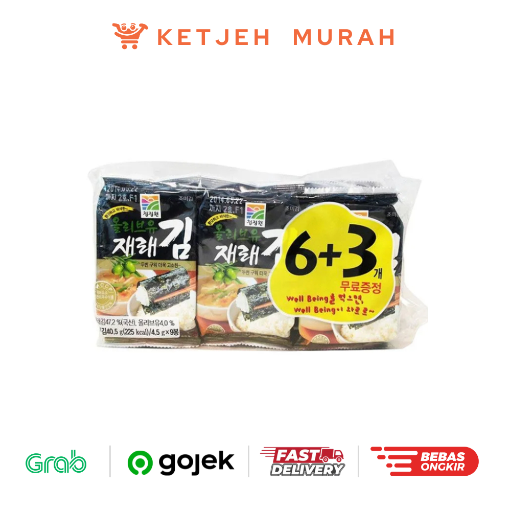 

Chung Jung One Seasoned Seaweed Nori Rumput Laut Panggang Korea Olive Minyak Zaitun 4.5 Gram isi 6+3 Pcs