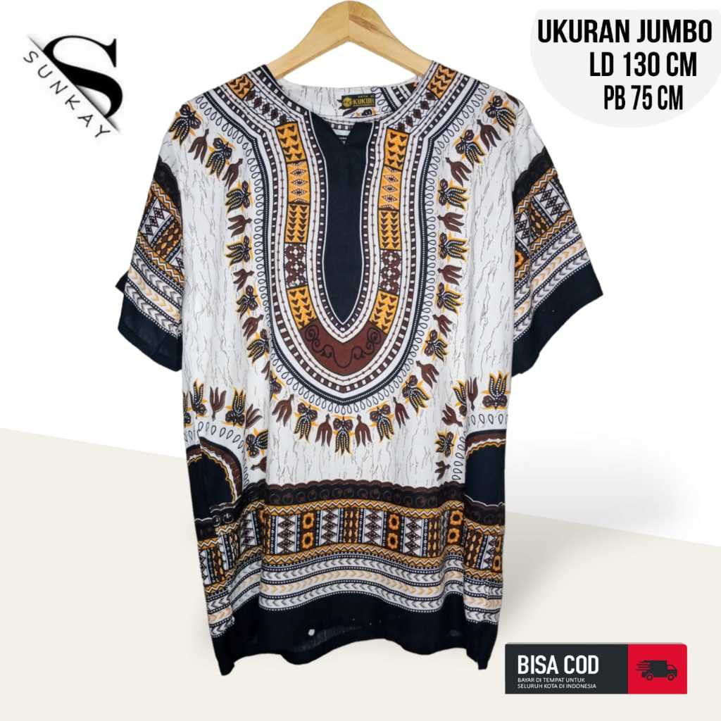 Baju Kaos Dashiki Pria Wanita ukuran Jumbo Ld 130 cm Bahan katun Baju kaos santai jumbo