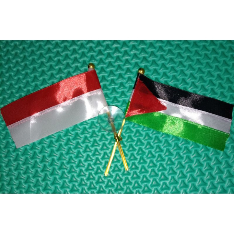 Bendera Silang Indonesia-Palestina Aksesoris Kaca Mobil/Bendera Mini Silang