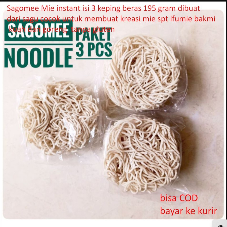 

Sagomee Mie instant isi 3 keping beras 195 gram dibuat dari sagu cocok untuk membuat kreasi mie spt ifumie bakmi kuah goreng tanpa gluten