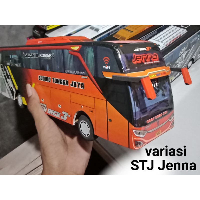 Mainan STJ JENNA miniatur bus telolet Basuri full lampu RC remot control