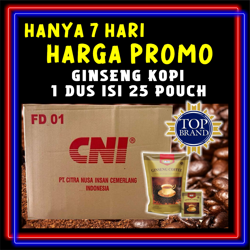 

1 DUS KARTON = isi 25 pouch = CNI Ginseng Coffee Pelopor Kopi Ginseng Pertama Di Indonesia Dengan Cita Rasa dan Aroma Yang Kuat