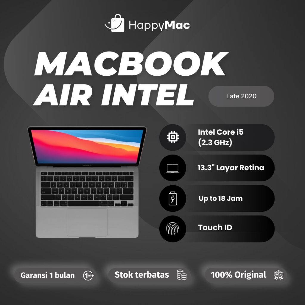 MacBook Air 2020 13inci intel Core i3 & i5 Ram 8 & 16 SSD 256 | 512 Second Original Space Grey Silve