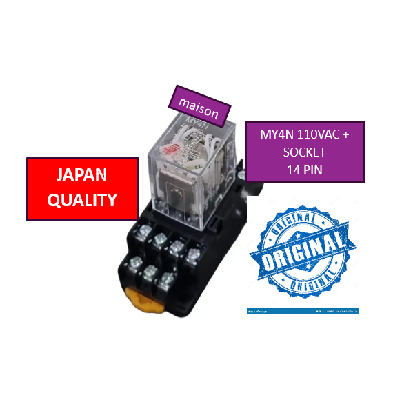 Omrn Relay MY4N 110VAC Ori Jepang + socket my4 110vac 14 pin