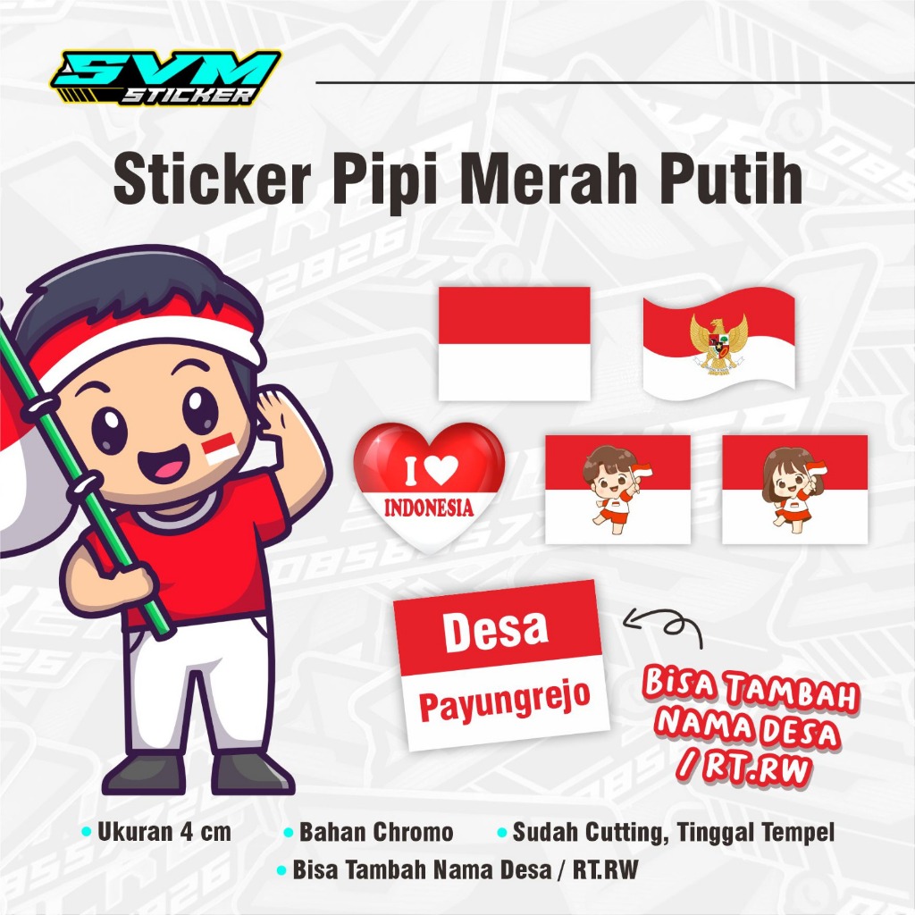 

PAKET 20-24 Pcs | Stiker Pipi HUT RI Bendera Merah Putih Karnaval 17 Agustusan