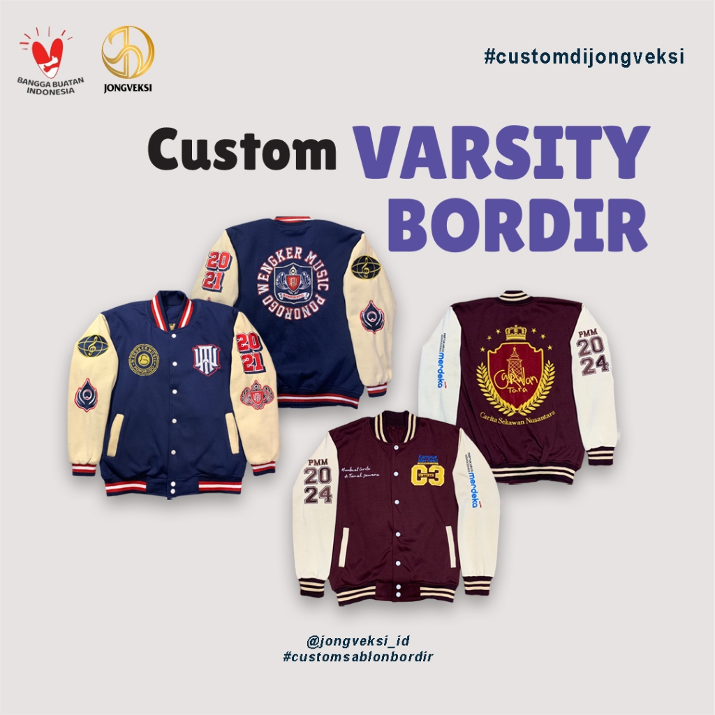 Jongveksi - Custom Jaket Angkatan Varsity Baseball Bordir Premium Desain Suka-Suka Termurah!!!