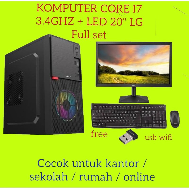 Full Set Core i7 Gen 3 - LG 20"- 16gb ram - 500gb ssd - komputer rakitan - pc kantor - cpu