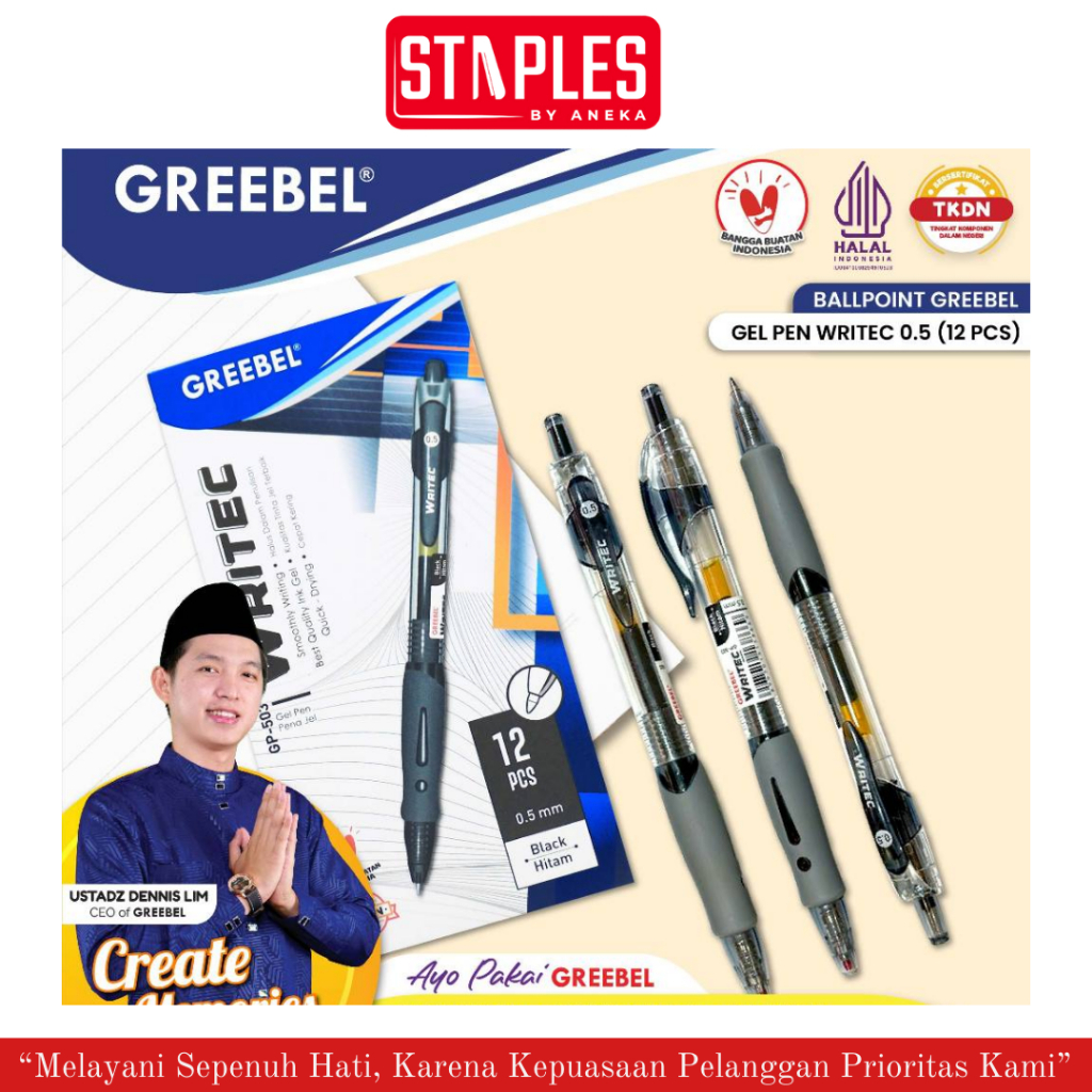 

GREEBEL Gel Pen GP-503 Writec 0.5 / Pulpen Gel / Pulpen Greebel / Pena Gel / Ballpoint Gel