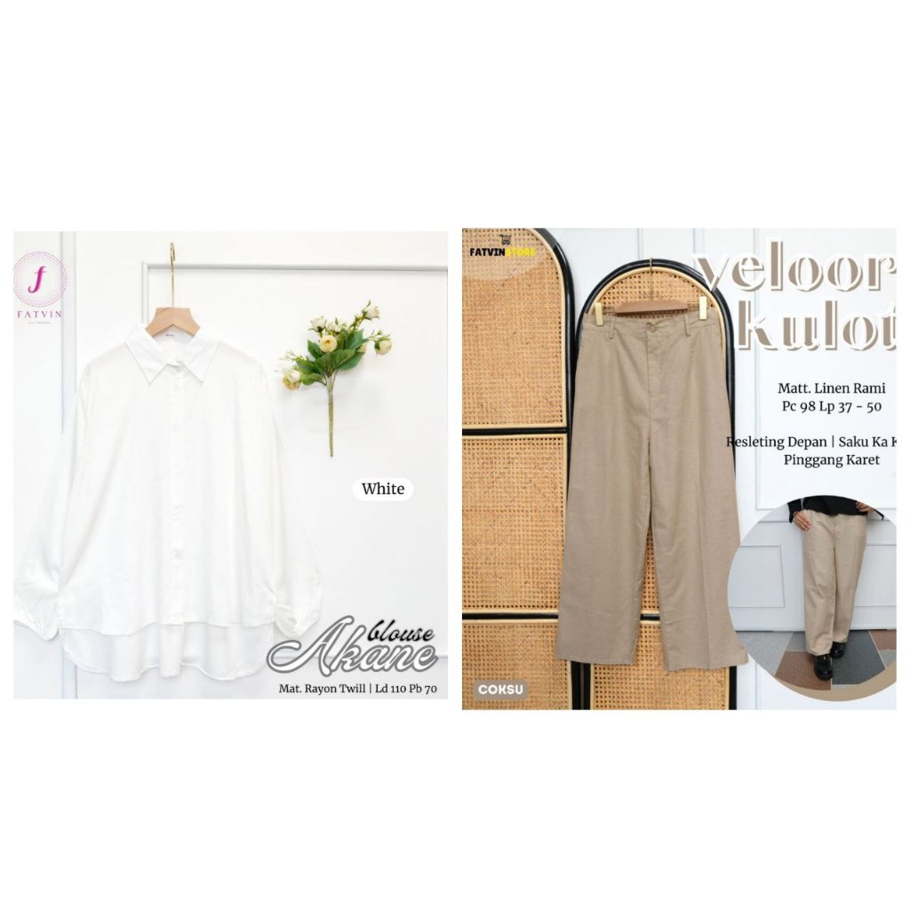 SET KULOT DAN KEMEJA PEREMPUAN BAHAN RAYON TWILL DAN LINEN RAMI PREMIUM