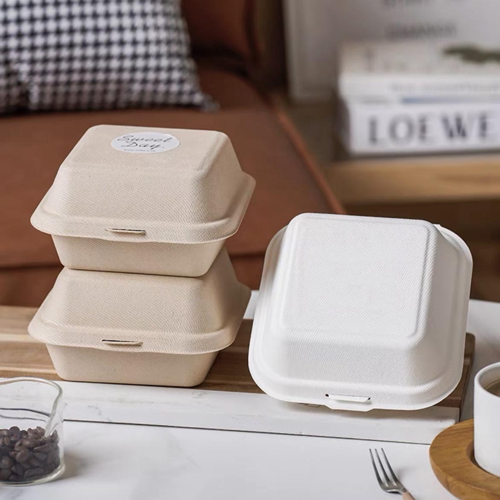 Bagasse Box Bento Cake Burger 15x15 cm Lunchbox Small Sugarcane Serat Tebu ECO Friendly