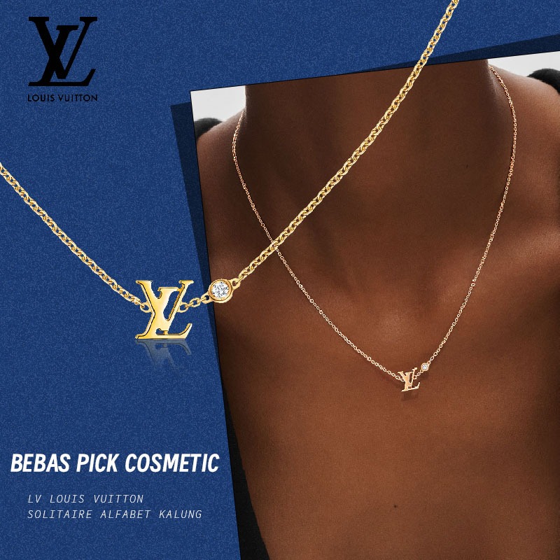 [18K emas asli/100%ORI]LV Louis Vuitton solitaire alfabet Kalung /Kalung wanita emas 18K