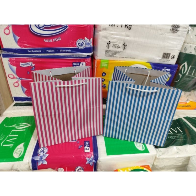 

paper bag buat nasi box toples garis isi 12 pcs terlaris dan termurah