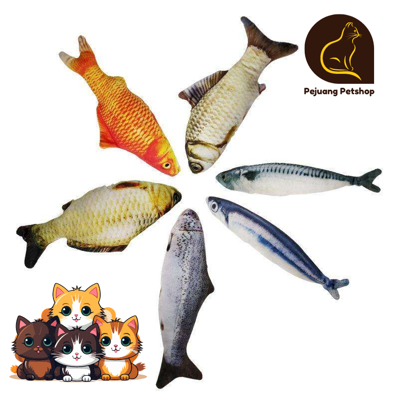 Mainan Kucing Boneka Catnip Empuk Bentuk Ikan Mirip Ikan Asli