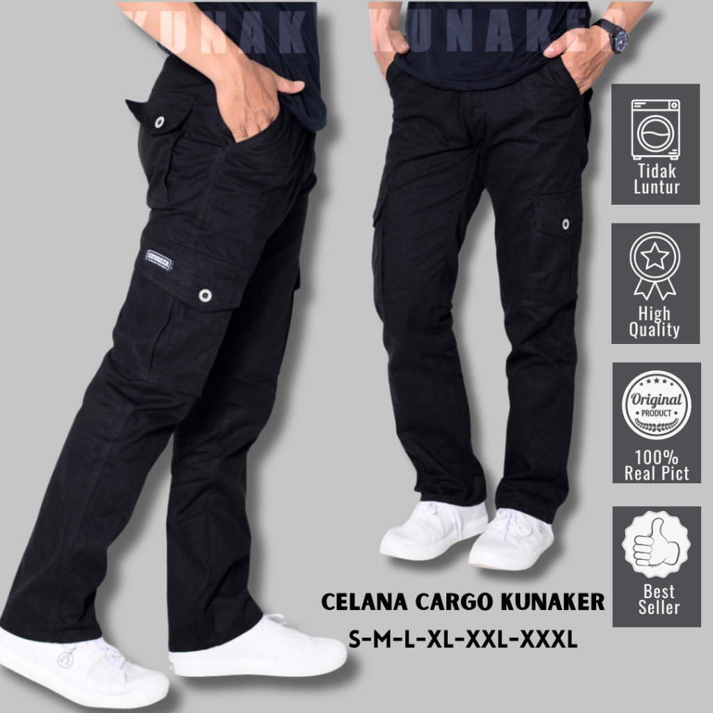 Celana Panjang Chino Cargo Pria BgSize Original KUNAKER Terbaru Long Pants Cargo Elegan Keren Bahan 