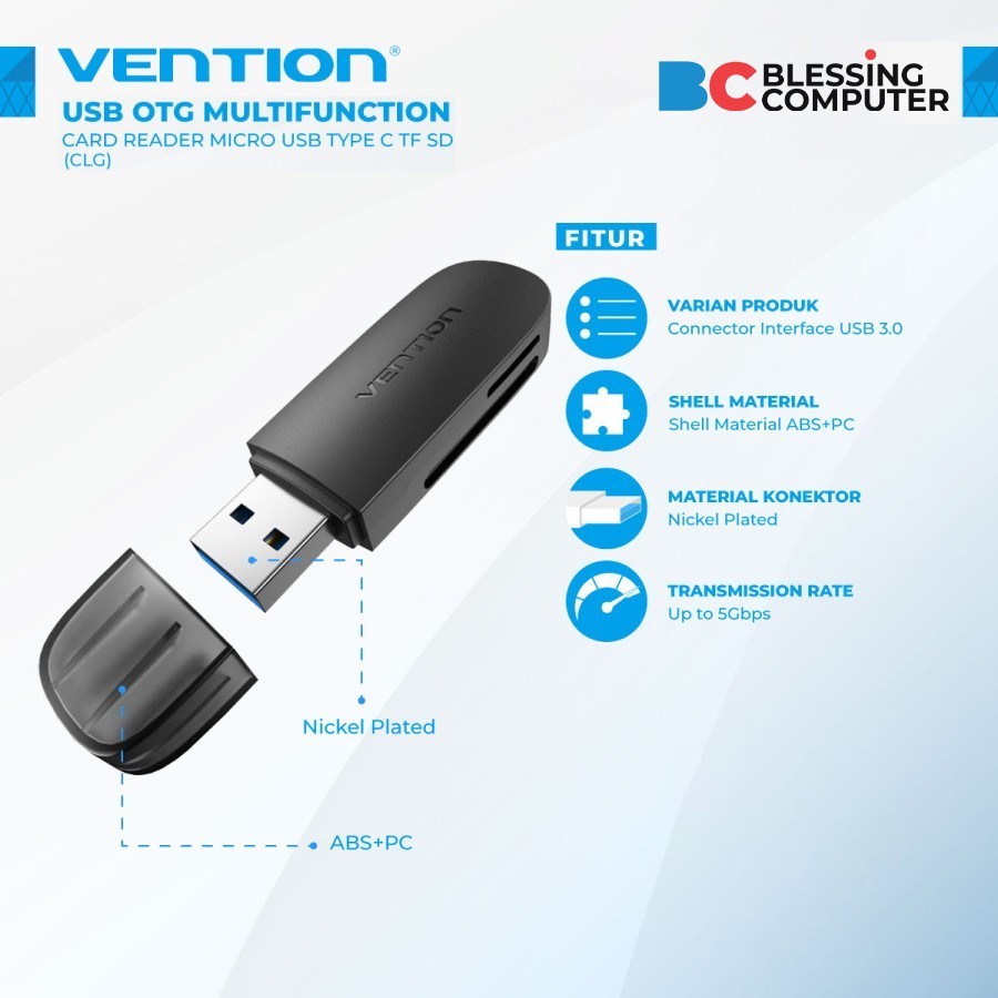 Card Reader VENTION CLGB0 2 in1 USB Card Reader Micro Sd Dual