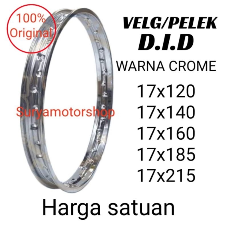 VELG PELEK PELAK RIM DID RING 17 UKURAN 120,140,160,185,215 WARNA CROME PELEK D.I.D