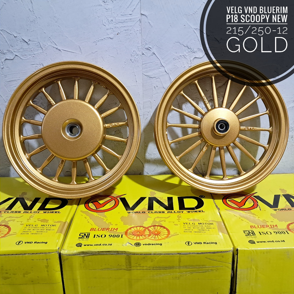 Velg VND Bluerim palang 18 Scoopy New Ring 12 Hitam/Putih/Gold 215/250x12