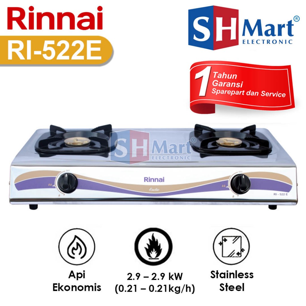 KOMPOR GAS RINNAI STAINLESS KOMPOR GAS RINNAI 2 TUNGKU RI 522E (MEDAN)