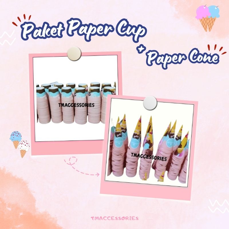 PAKET PAPER CUP 5 OZ + PAPER CONE CUSTOM / Kemasan Es Krim /  Kertas Ice Cream