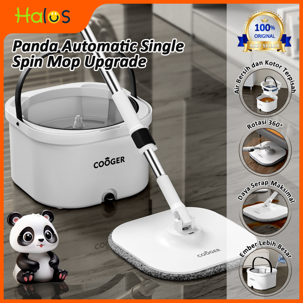 HALUS Pel Panda Dual Clean Mop Kotak Terbaru Spin Mop Dengan Ember Pemisah Air Bersih dan Air Kotor