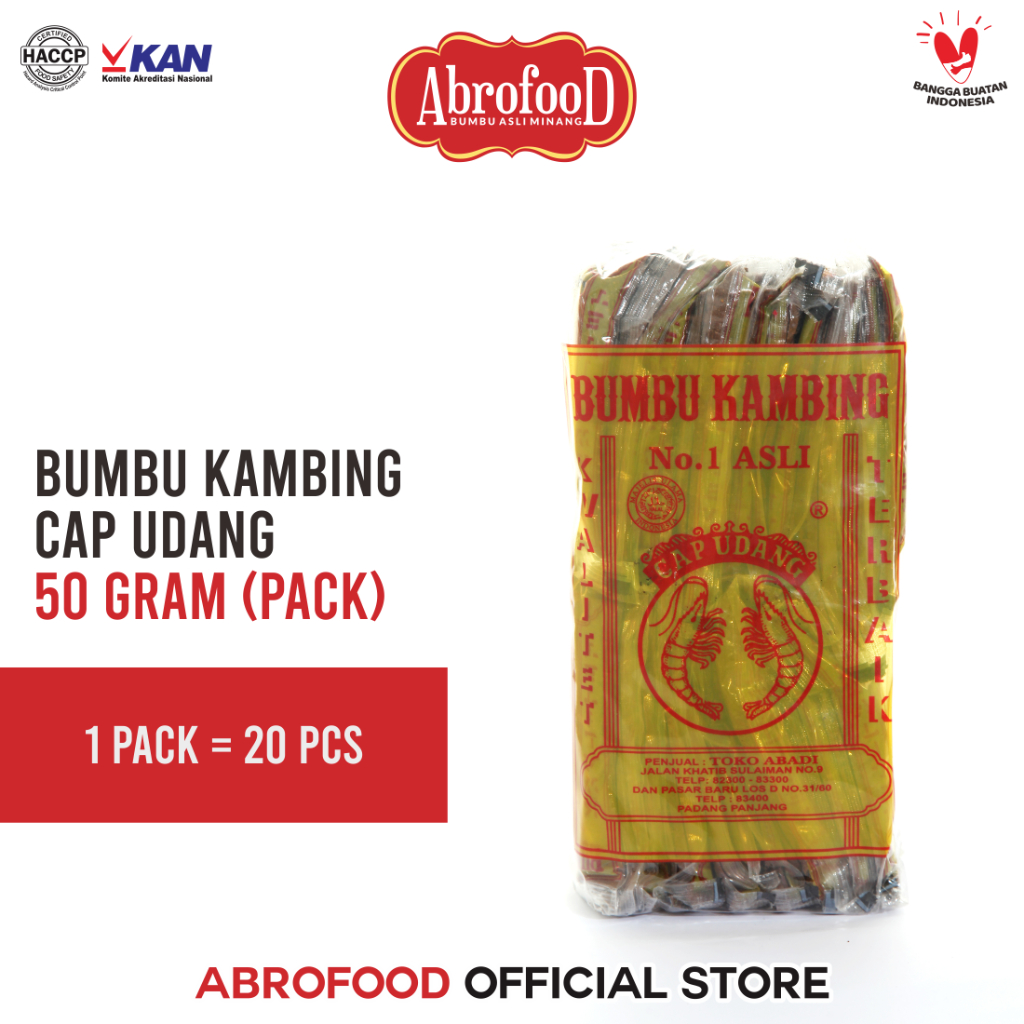 

Bumbu Kambing Cap Udang 50 gram - Pack (20 Pcs)