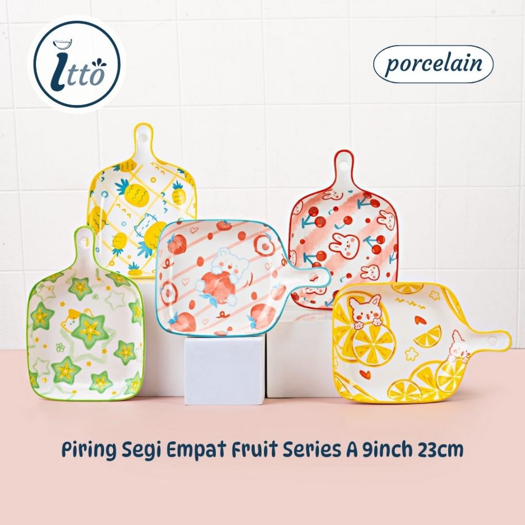 Piring Segi Empat Fruit Series A 9inch 23cm Porcelain Keramik