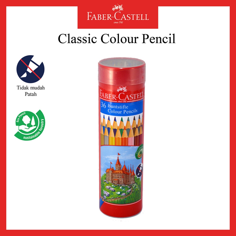 

Pensil Warna Faber Castell 36 Warna Ukuran Panjang Classic Colour Pencil Kemasan Round Tin w IU5