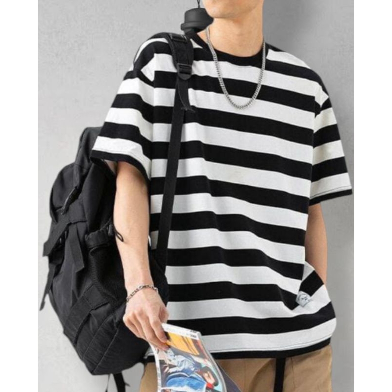 Kaos salur Pria Lengan Pendek/ Kaos Stripe Pria Lengan Pendek