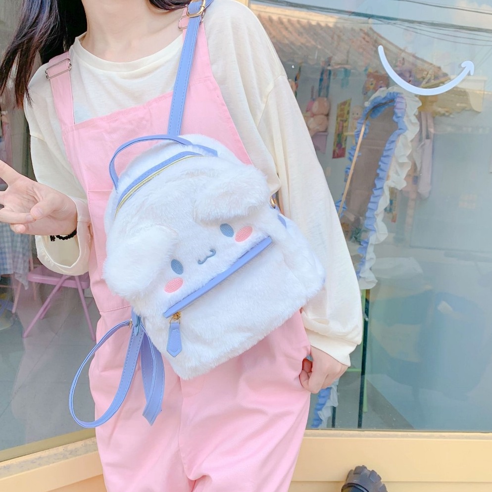 KODE U24F Tas ransel premium bulu pita kartun Tas punggung bulu wanita dewasa anak karakter kawai lu