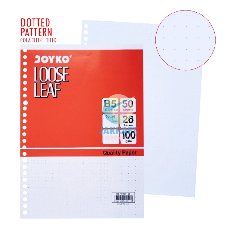 

EKSKLUSIF 5 Pcs Kertas Binder File Note Loose Leaf JOYKO B5 Dotted Titik Titik 26 Lubang Ring Tebal 1 Gsm