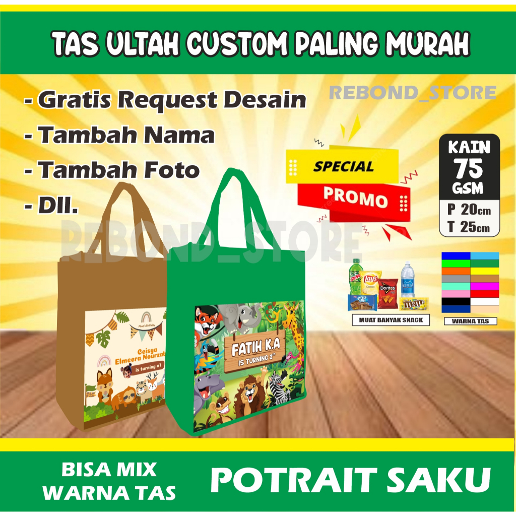 

Tas Ulang Tahun Anak/ Tas Ultah Murah/ Tas Ultah Promo/ Godybag Murah/Tas ulang tahun custom murah/Model Potrait Saku Free Custom