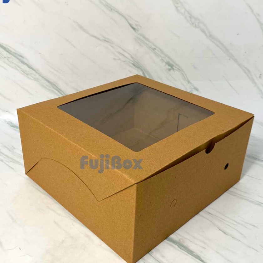 

Cepat 1 Pcs Kotak Dus Kue Kraft Coklat Laminasi Jendela 25 x 25 x 12