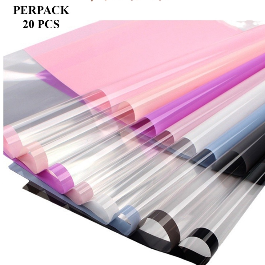 

KI3 2 Lembar Kertas Buket Cellophane Flower Wrapping Paper Color Frame Transparan List Waterproof PERPACK KB654
