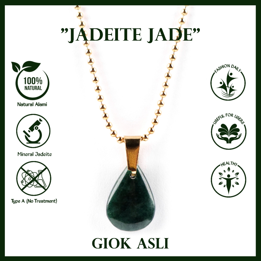 Kalung Wanita Liontin Giok Natural Jadeite Jade Ori Titanium Necklace