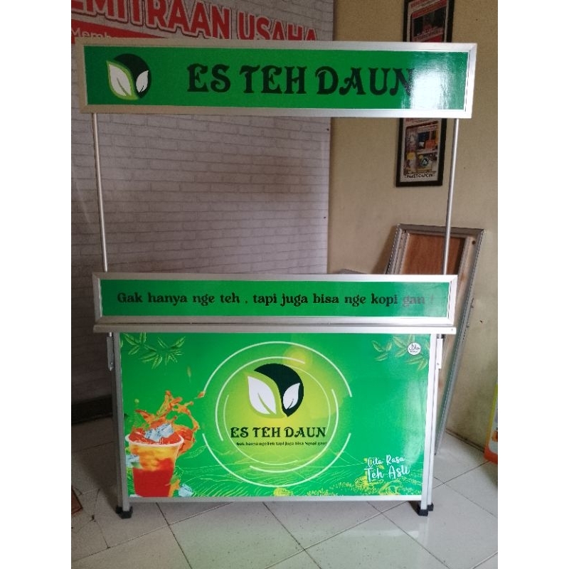 Booth Portable Meja Lipat Rombong Es Teh Minuman Makanan Jajanan ukuran 1,5 meter bahan aluminium