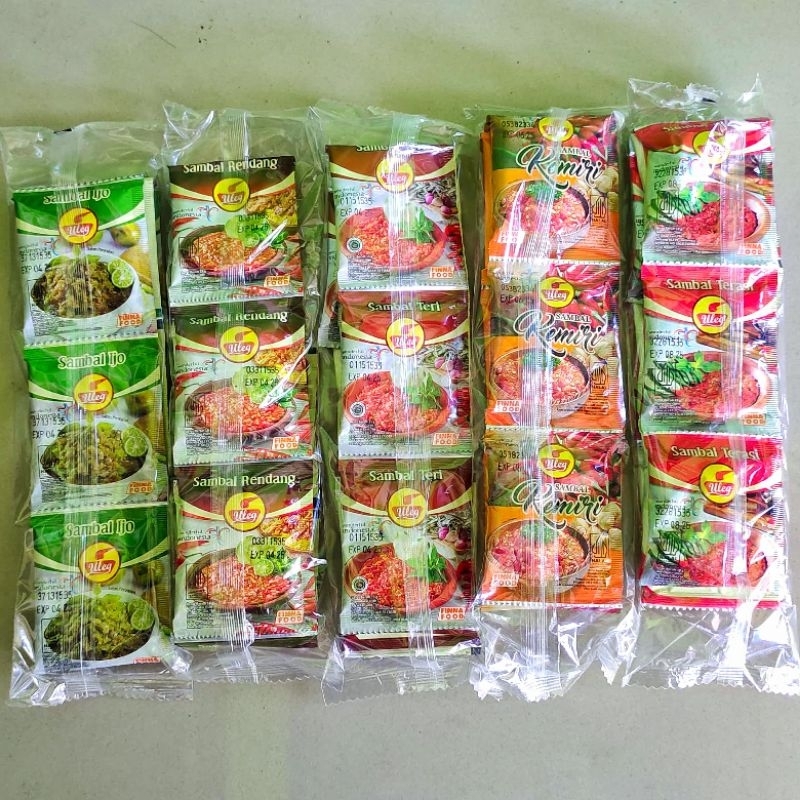 

Finna uleg sambal terasi/teri/sambal pedas/rawit/udang/ijo/geprek/rendang Isi 10 sachet