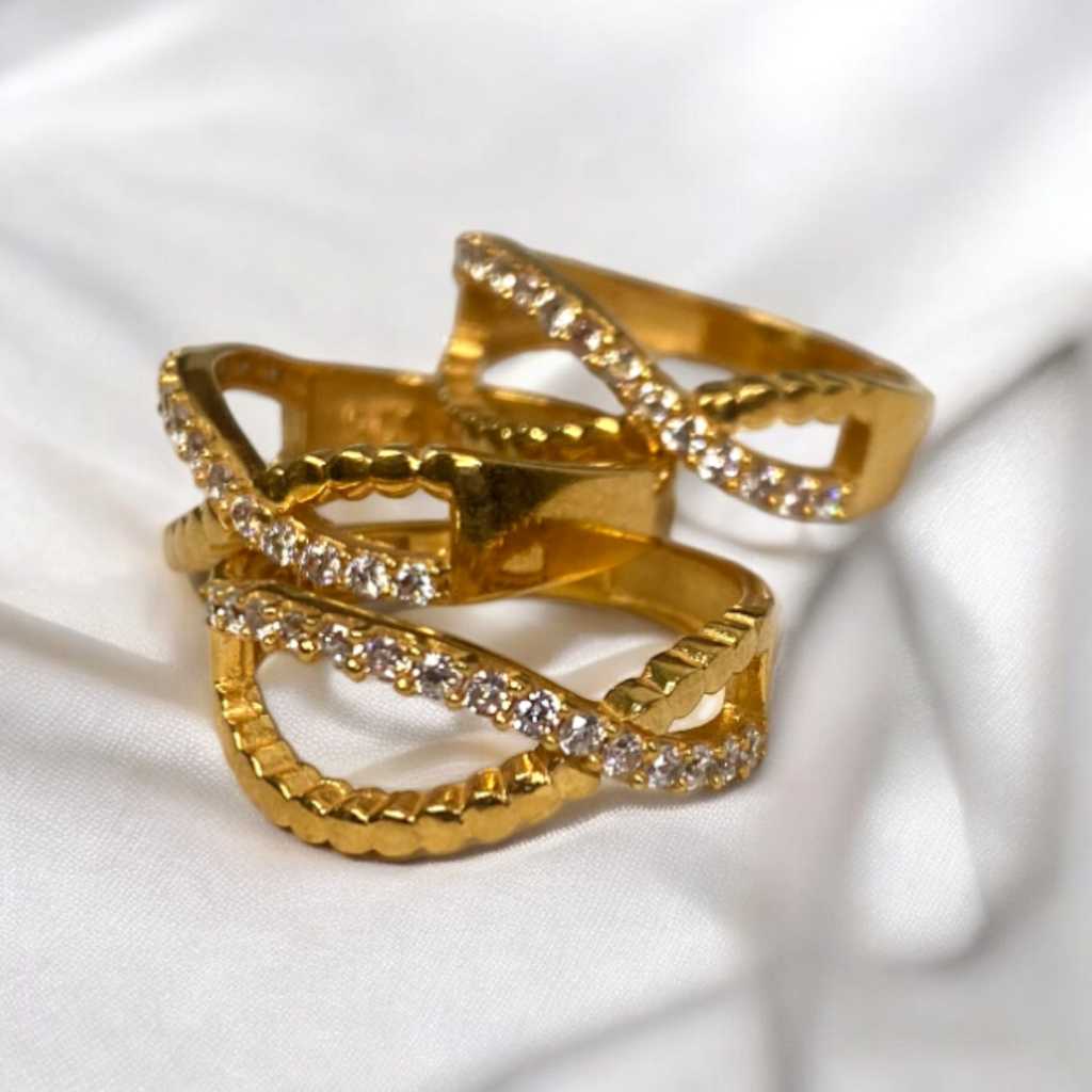 Cincin Perak Asli Chrome Gold Permata model 4-6 -+1,78 gram Size 13-16