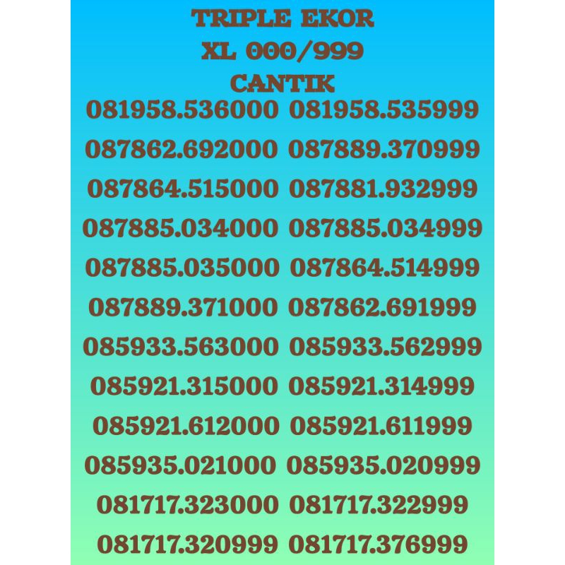 Kartu XL Cantik Triple Ekor 000/999 Kartu Perdana Segel