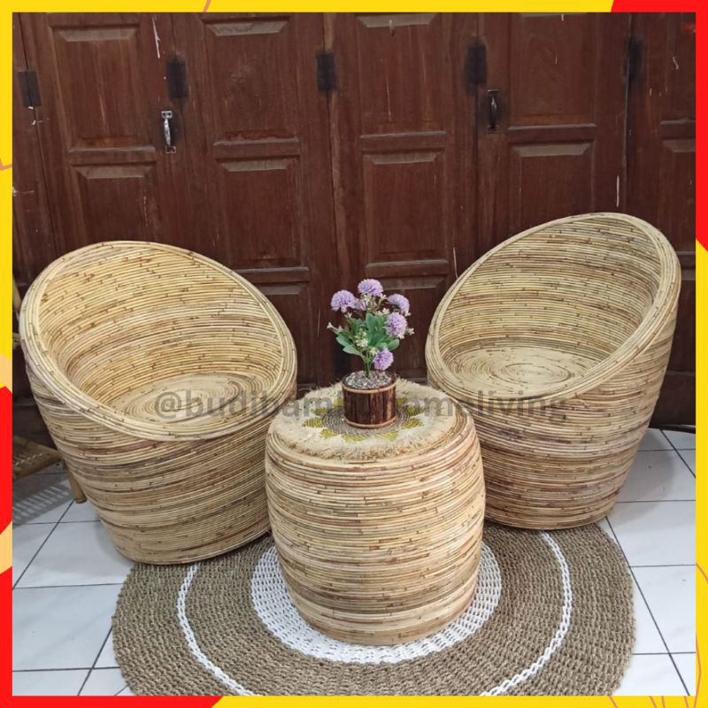 Ready Stock  Kursi Teras Set Minimalis Kursi Tamu Rotan Gentong Murah Kursi Teras Rotan Asli Minimal