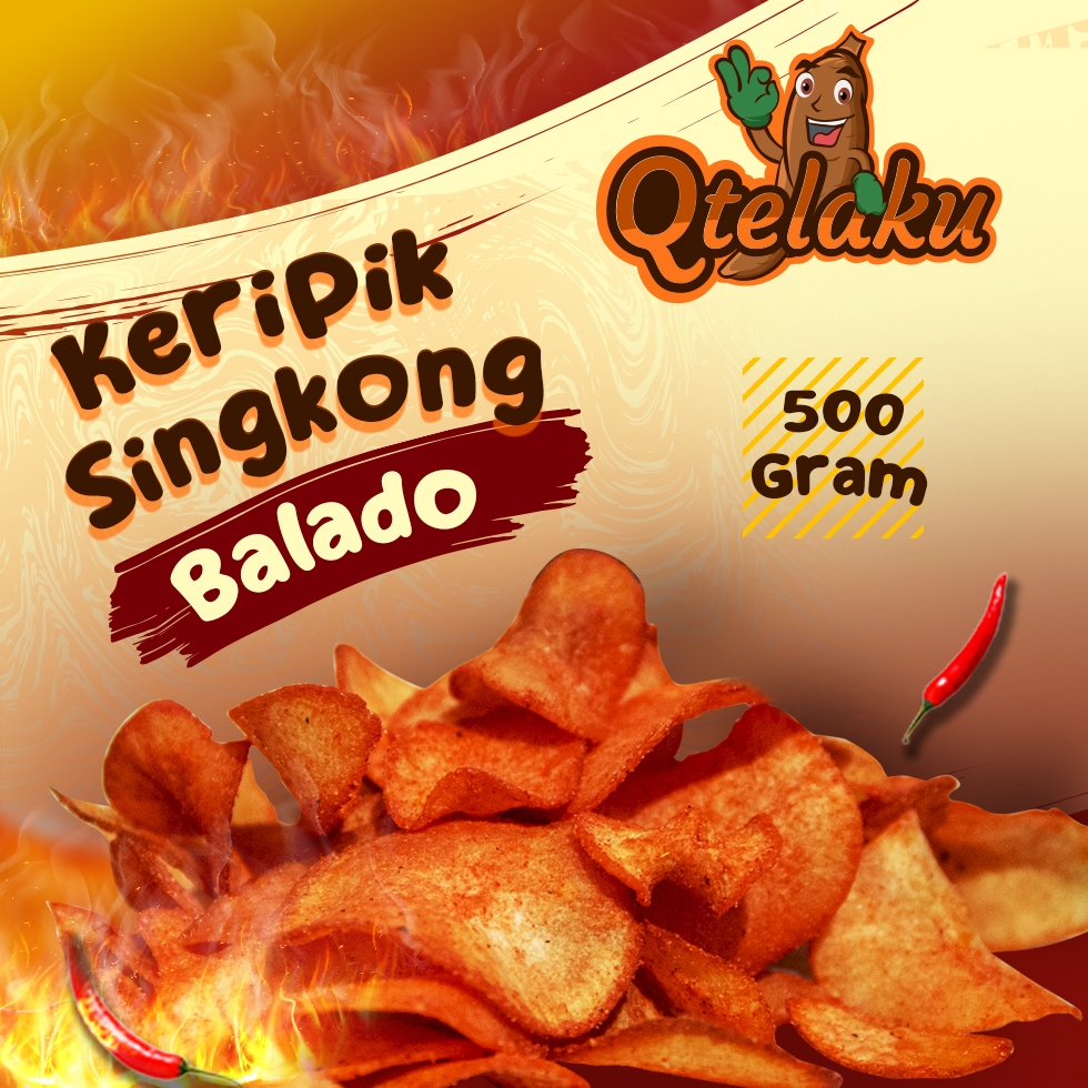 

Keripik Singkong Qtelaku rasa Balado 500 gram, cemilan kripik enak gurih renyah