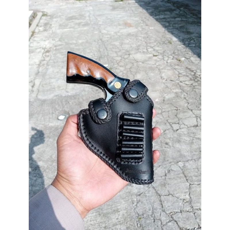 HOLSTER REVOLVER POLRI SARUNG SENJATA KULIT BERKUALITAS MODEL LUAR/ PINGGANG