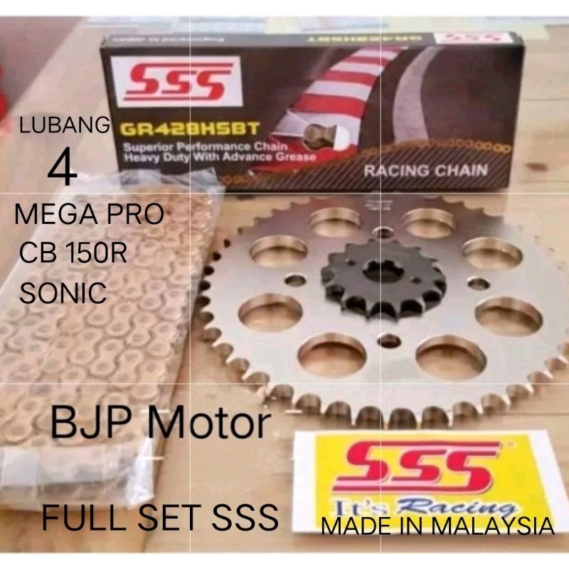 Gear Set SSS 428 Verza Mega Pro Sonic 4 Hole Rantai SSS 428 HSBT 130L Gold - Pilihan Ukuran gir, Pnp