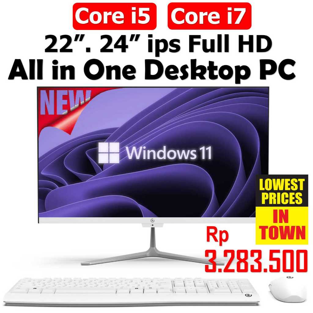 **Core i7 Core i5** iVOpc Komputer Full Set All-in-One PC Baru, Cpu Core i7/i5, RAM 16G, SSD 512G