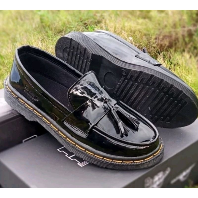 SEPATU PRIA WANITA CASUAL DR MARTIN LOAFER HITAM GLOSSY FREBOX/SEPATU PRIA WANITA UNISEX DOCMAR LOAF